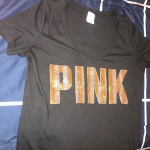 VS PINK V NECK SEQUIN SHIRT
